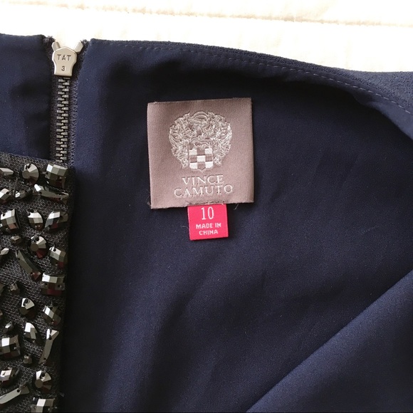 Vince Camuto Navy Sheath Dress Sz 10 - Black bead - Picture 5 of 8